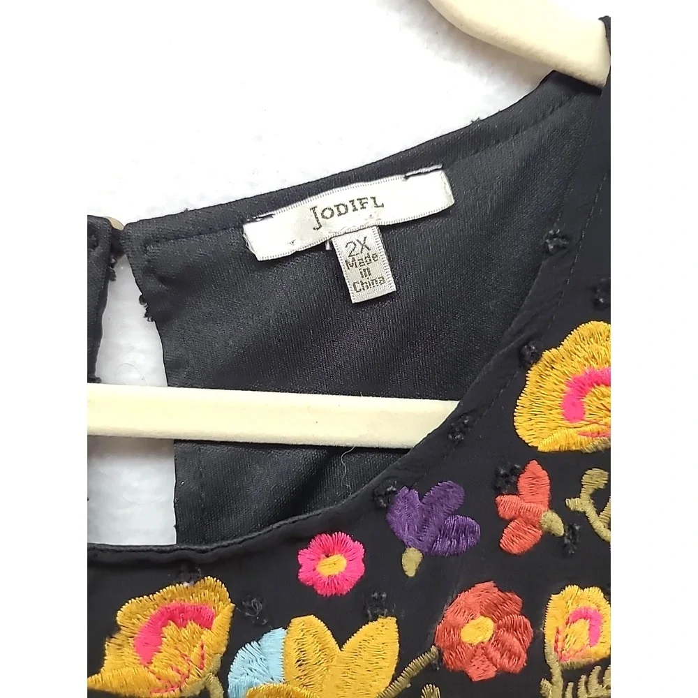 Womens 2X Peasant Blouse Embroidered Yoke Top Chenille Dots Lined Boho Hippie - Picture 4 of 10